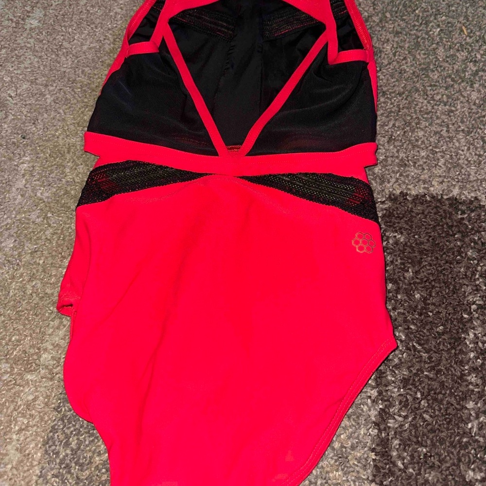 Red and Black One-Piece leotard honeycut